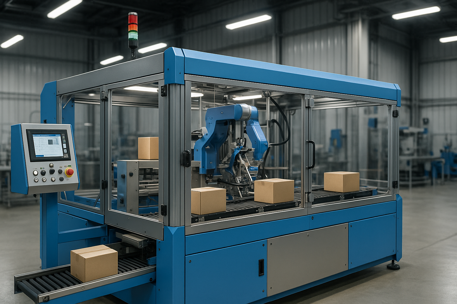 Verpackungsmaschine in einer Industriehalle